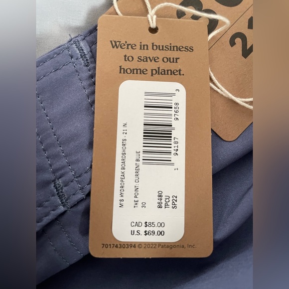 Men's PATAGONIA Hydropeak Boardshorts 21" Sz 30 Current Blue MSRP $69 - Picture 5 of 6